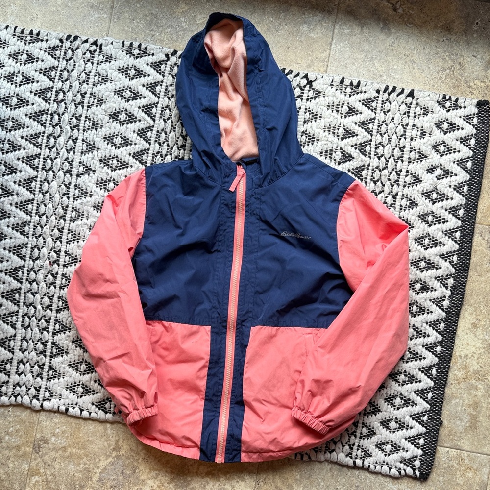 Eddie Bauer Kids' Navy and Pink Raincoat fleece lined size medium 10/12